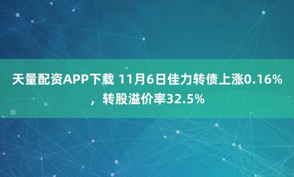天量配资APP下载 11月6日佳力转债上涨0.16%，转股溢价率32.5%